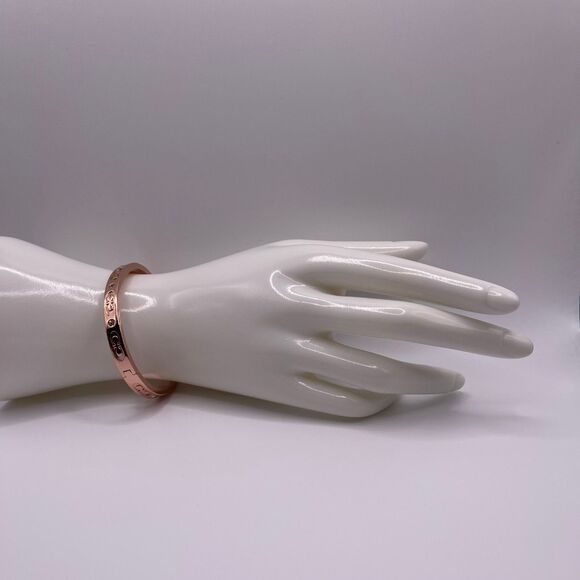 COACH Women's Rose Gold Kissing C Logo Signature Hinged Crystal Bangle Bracelet - Picture 10 of 12